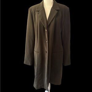 Delicia Women’s Dark Green Long Blazer Coat Jacket Size 12 Lined 3-Button